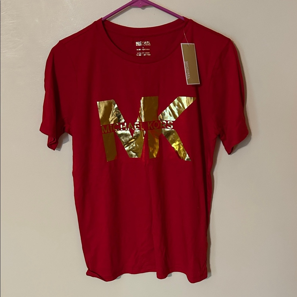 Michael Kors Red and Gold Short Sleeve Tee S nwt
